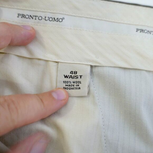 Pronto Uomo Wool Brown 47/27 Dress Pants High Rise Pleated Cuffed Lined Partiall - Picture 7 of 7